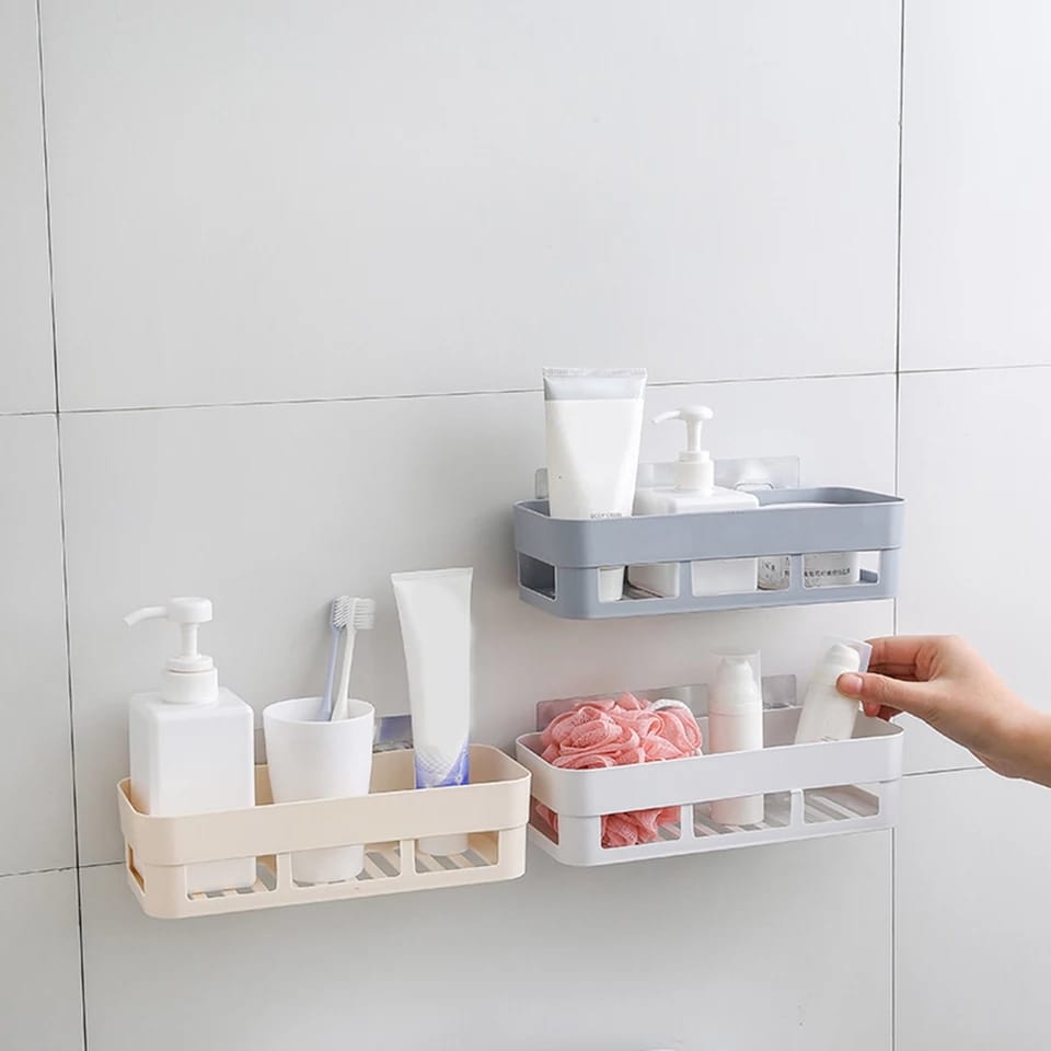 Kitchen and Bathroom Plastic Storage adhasive Rack - 25cm